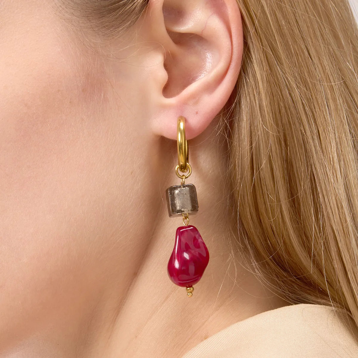 Bordeaux Charm Hoop Earrings