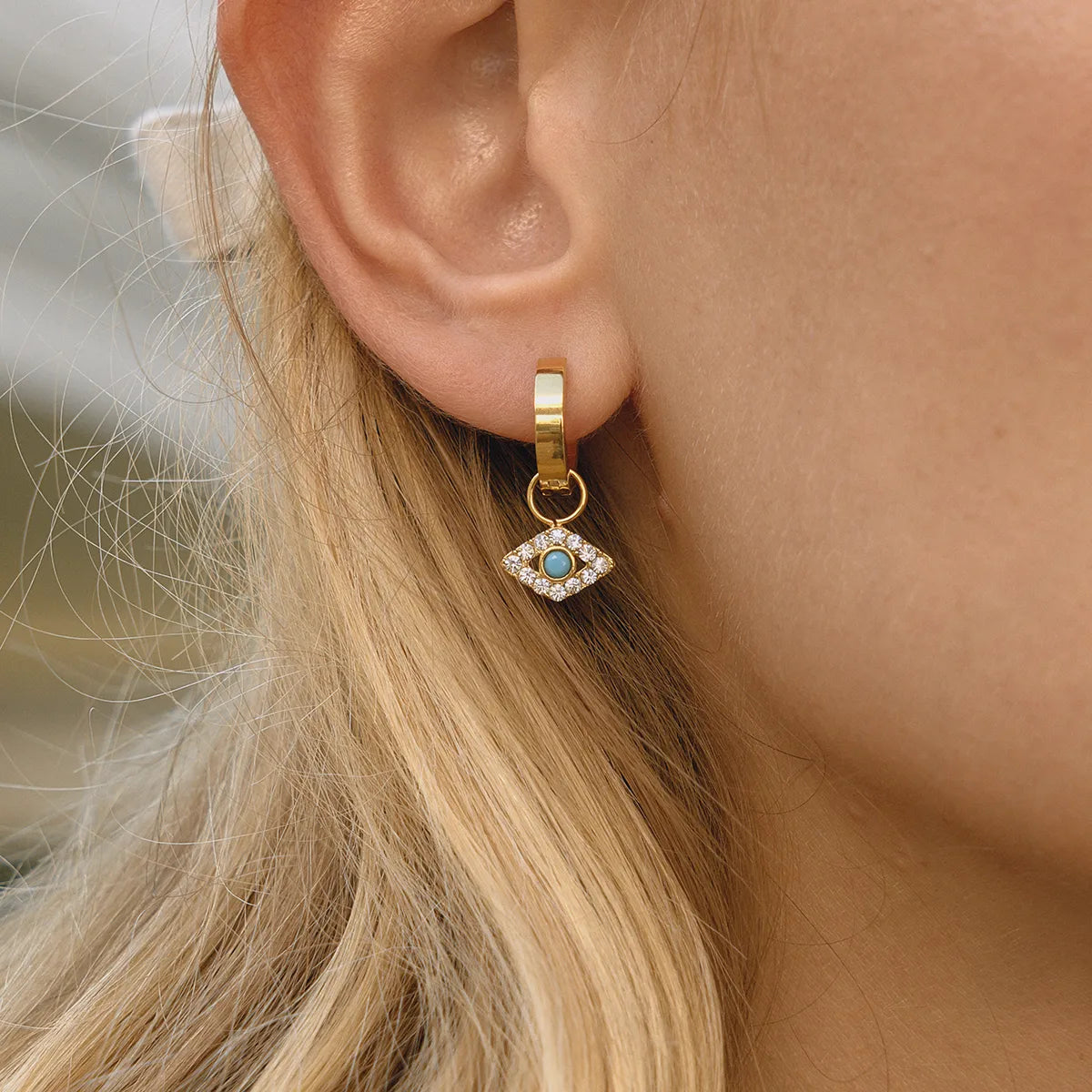 Turquoise Evil Eye Huggie Hoops