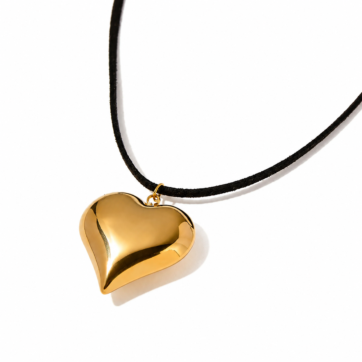 Suede Cord Necklace - Gold Heart