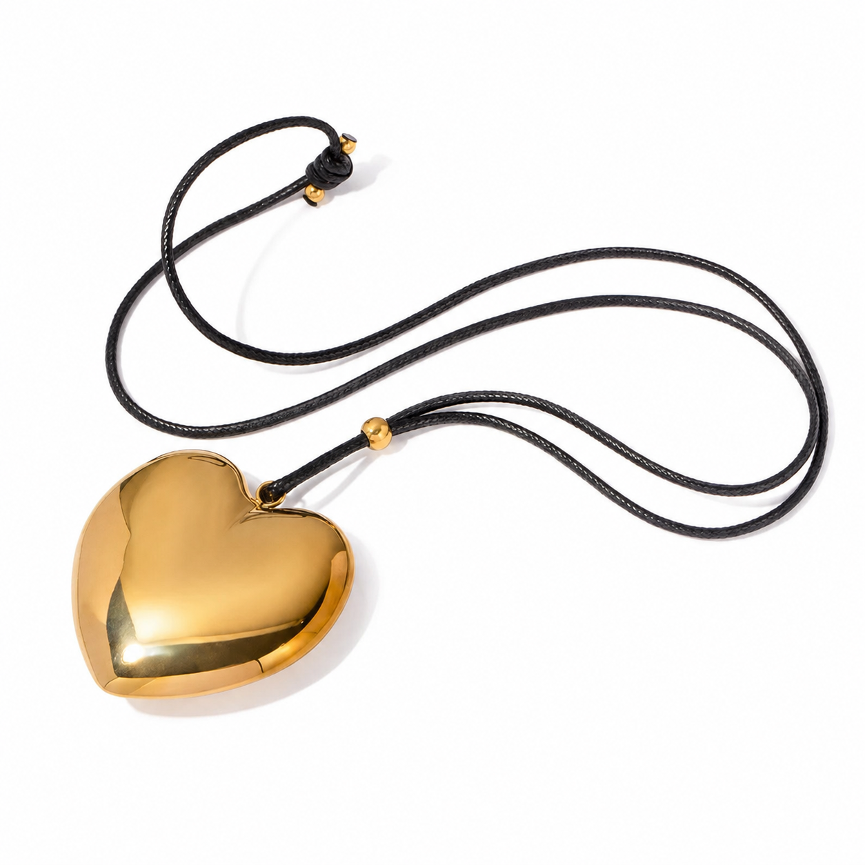 Leather Cord Necklace - Gold Heart