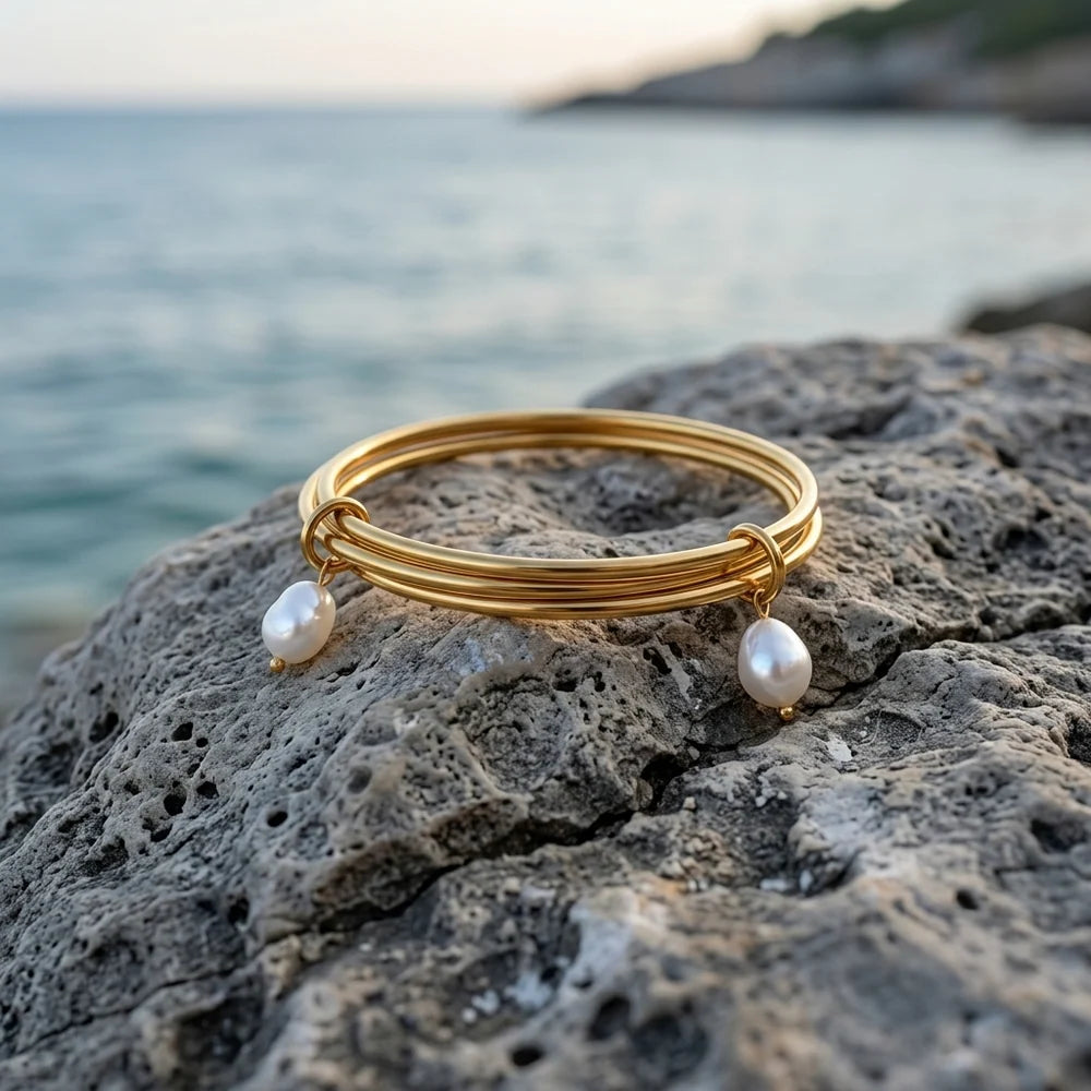 Elora Pearl Charm Bangle