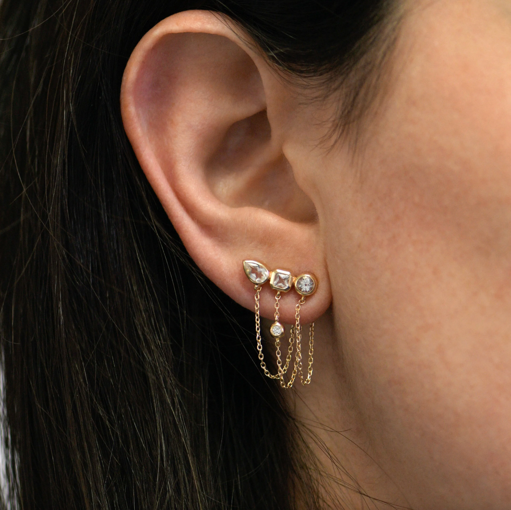 Bezel Chain Stud Earrings