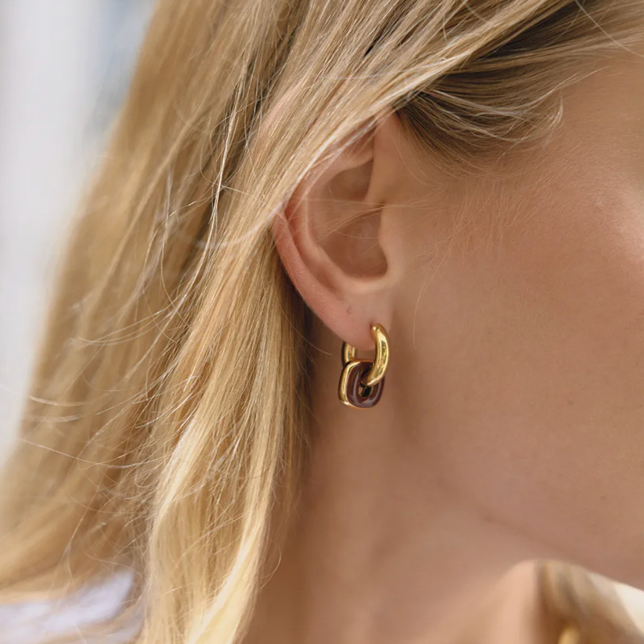 Burgundy Enamel Hoop Earrings