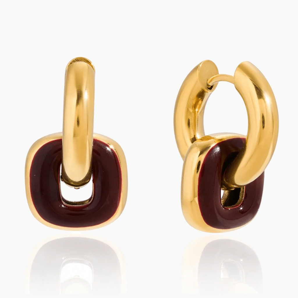 Burgundy Enamel Hoop Earrings