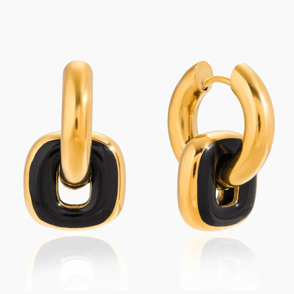 Black Enamel Hoop Earrings