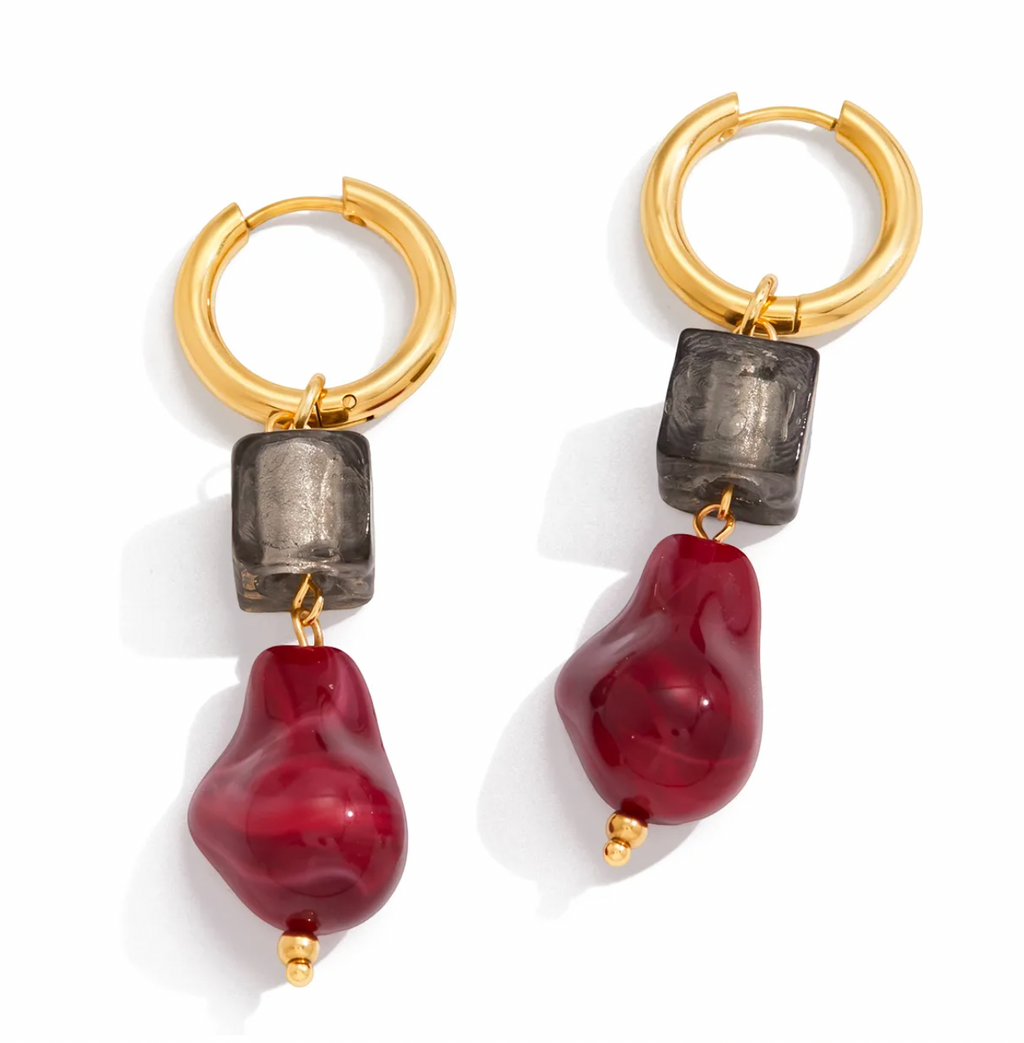 Bordeaux Charm Hoop Earrings