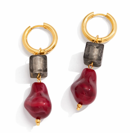 Bordeaux Charm Hoop Earrings