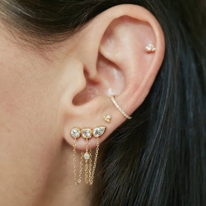Bezel Chain Stud Earrings