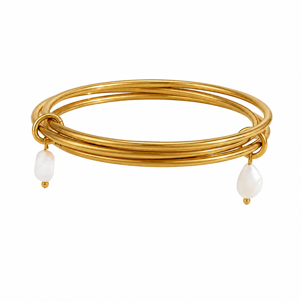 Elora Pearl Charm Bangle